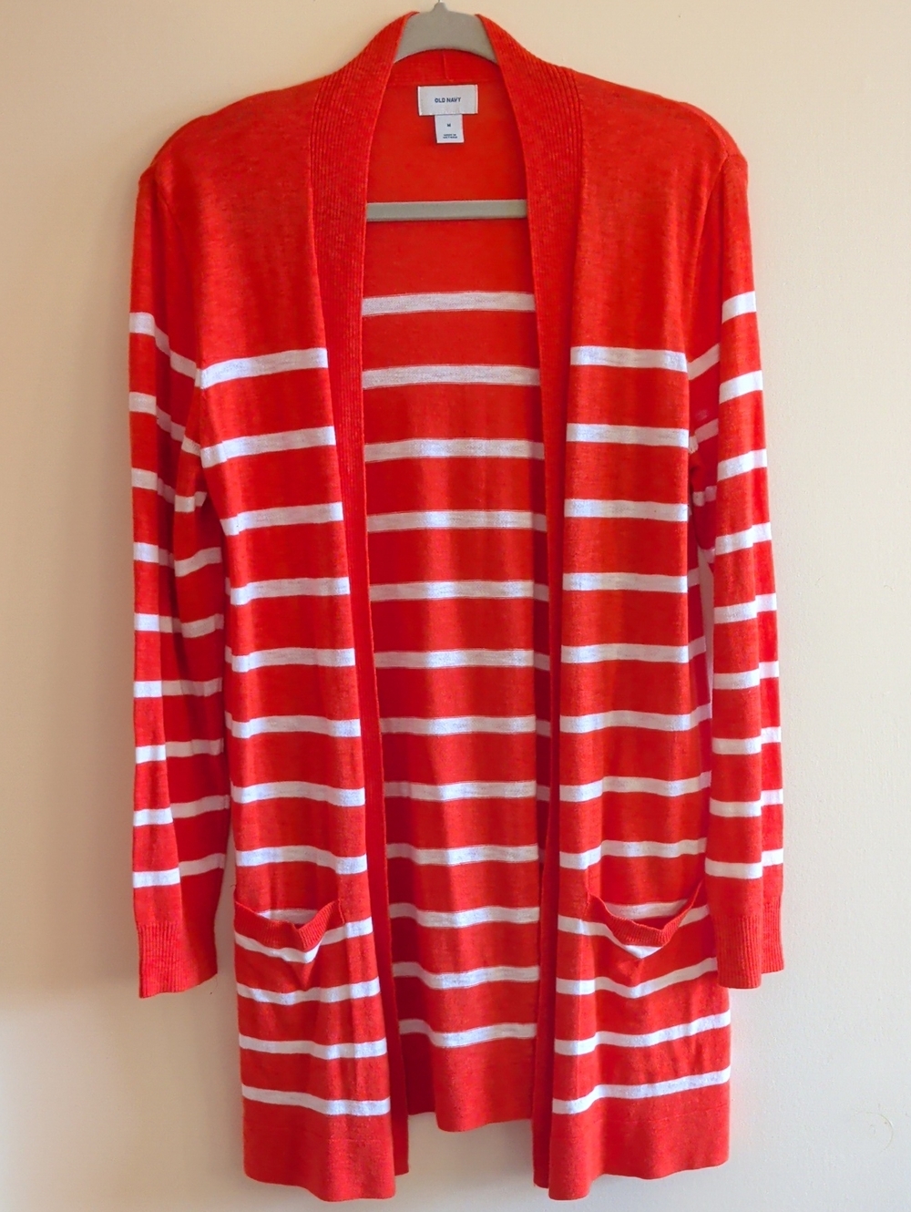 Old Navy Orange and White Striped Open Cardigan With Pockets, Sz M
